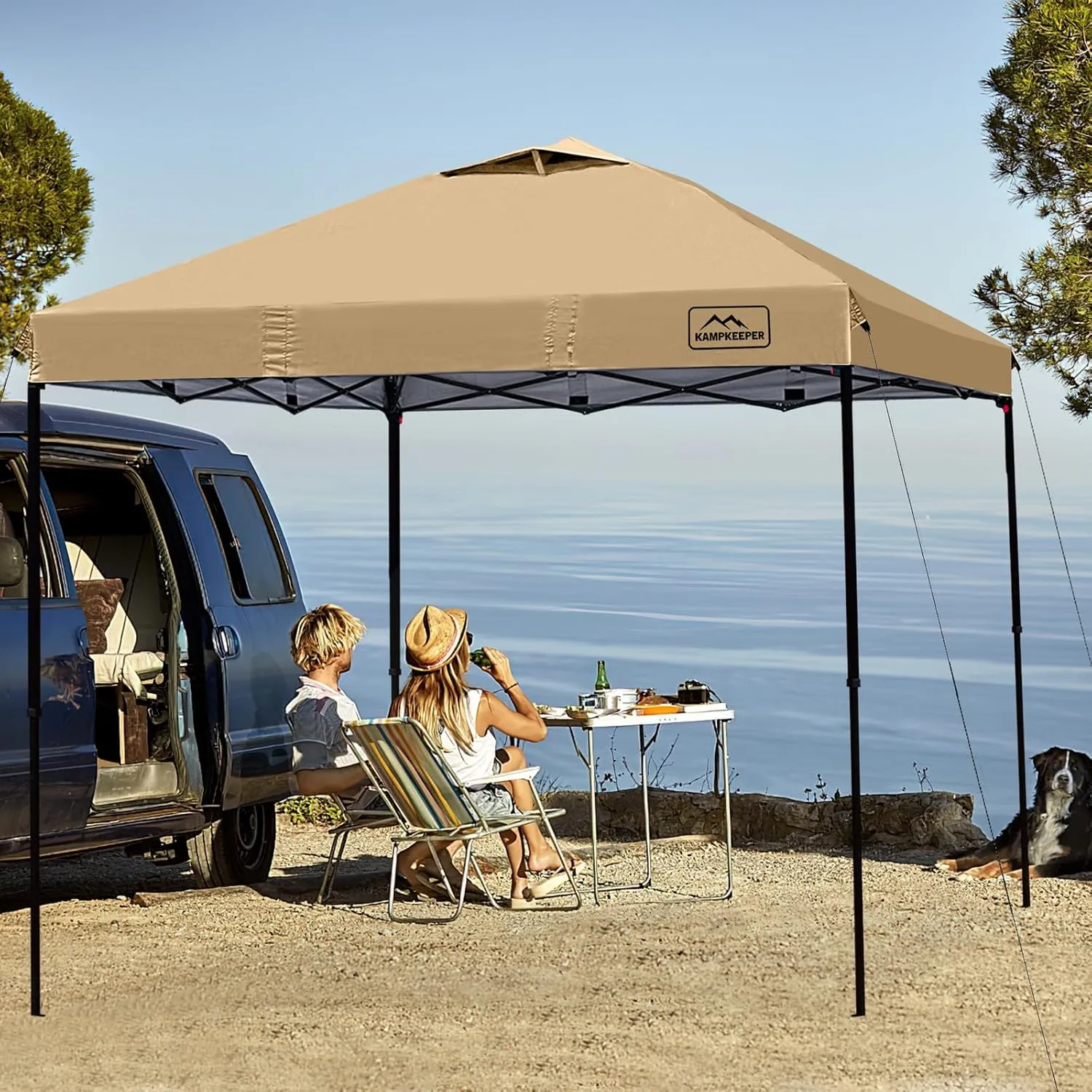 KAMPKEEPER One Person Setup 10x10 Pop up Canopy Tent, Instant Portable Canopy, One Push Outdoor Canopy with 3 Adjustable Heights, Wheeled Carry Bag, Bonus 8 Stakes and 4 Ropes(Kahaki)