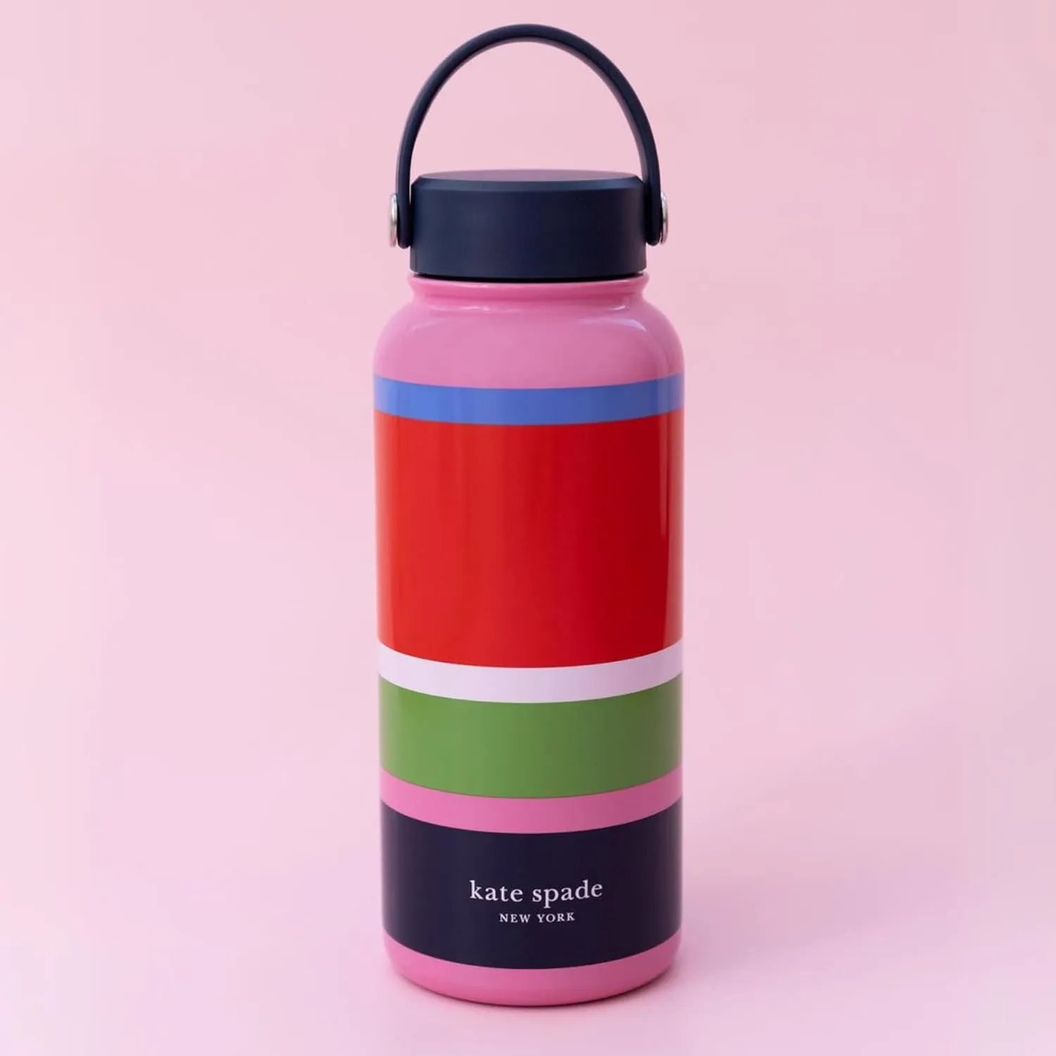 Kate Spade New York Large Insulated Stainless Steel Water Bottle, 33 Ounce Metal Water Bottle, Double Wall Travel Tumbler with Lid (Sunny Day Stripe)