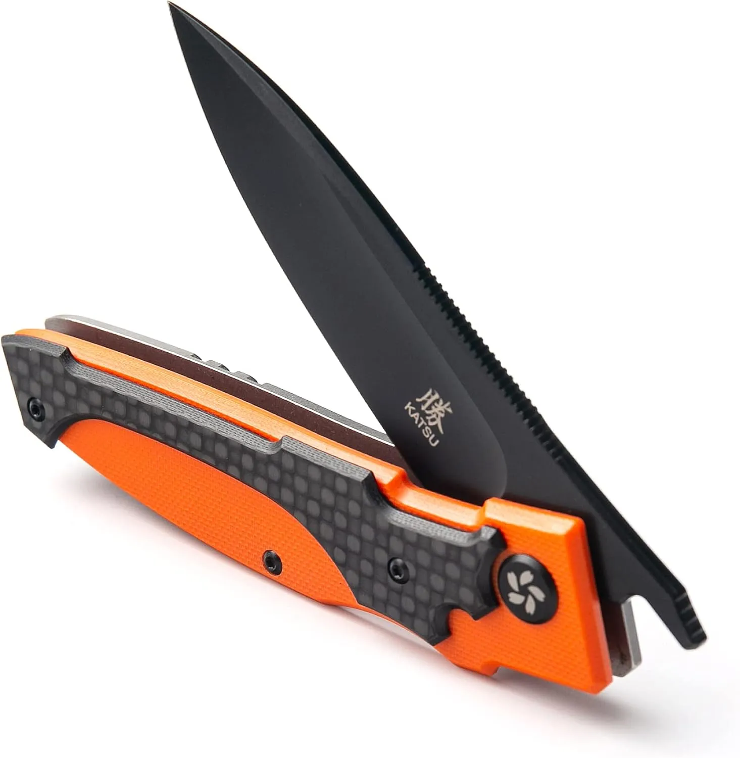 KATSU Japanese Folding Pocket Knife, Sakura Blade Nemoto Design EDC Suitable for camping, Hiking, Hunting Cool Knives for Men (Orange G10)