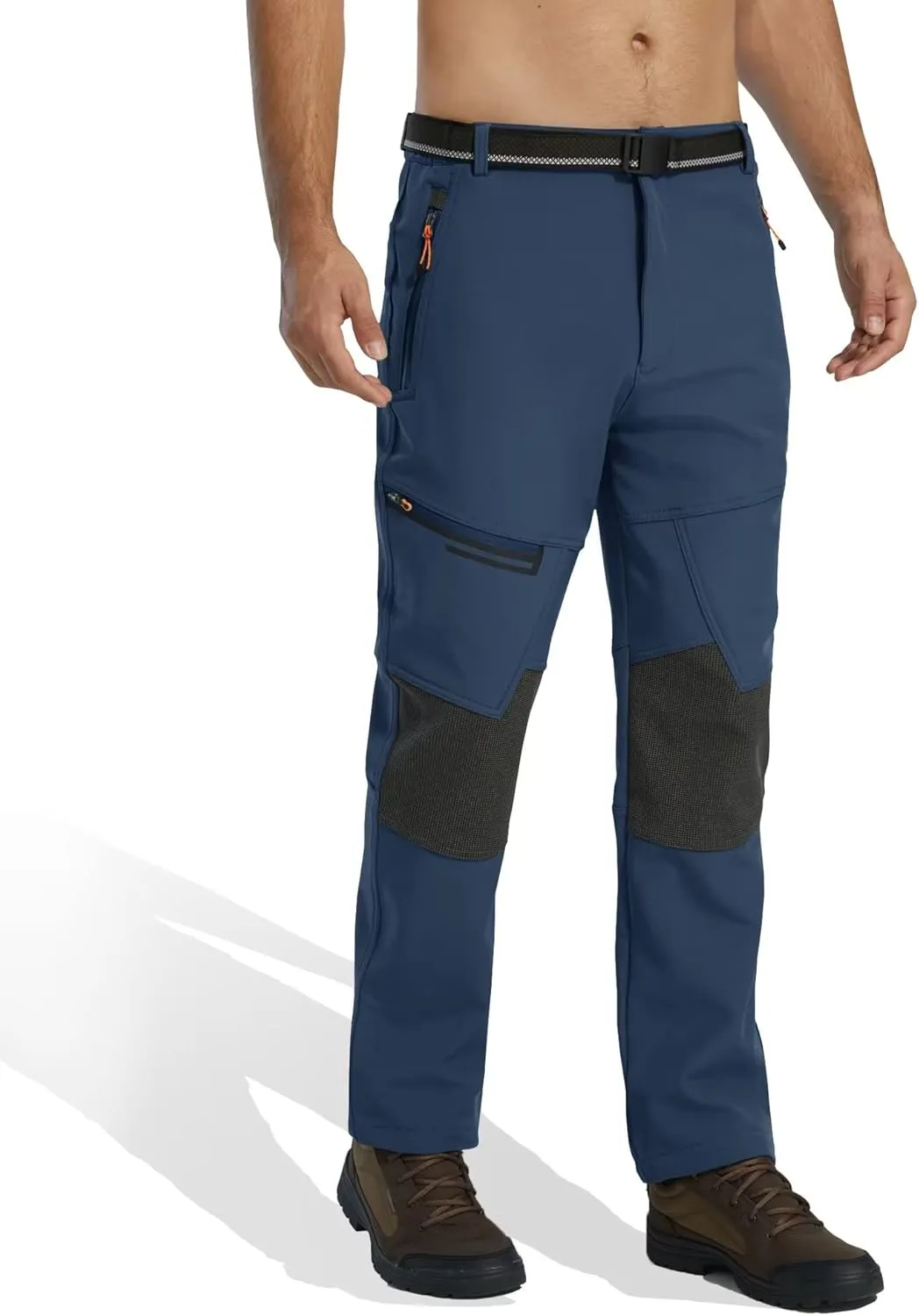 KEFITEVD Men's Snow Ski Pants Softshell Fleece Lined Snowboard Pants Winter Outdoor Windproof Insulated Hiking Cargo Pants