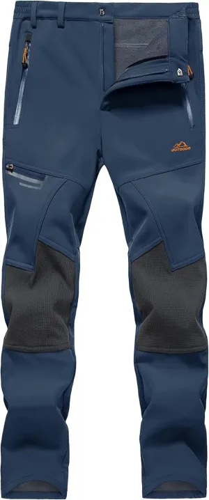 KEFITEVD Men's Snow Ski Pants Softshell Fleece Lined Snowboard Pants Winter Outdoor Windproof Insulated Hiking Cargo Pants