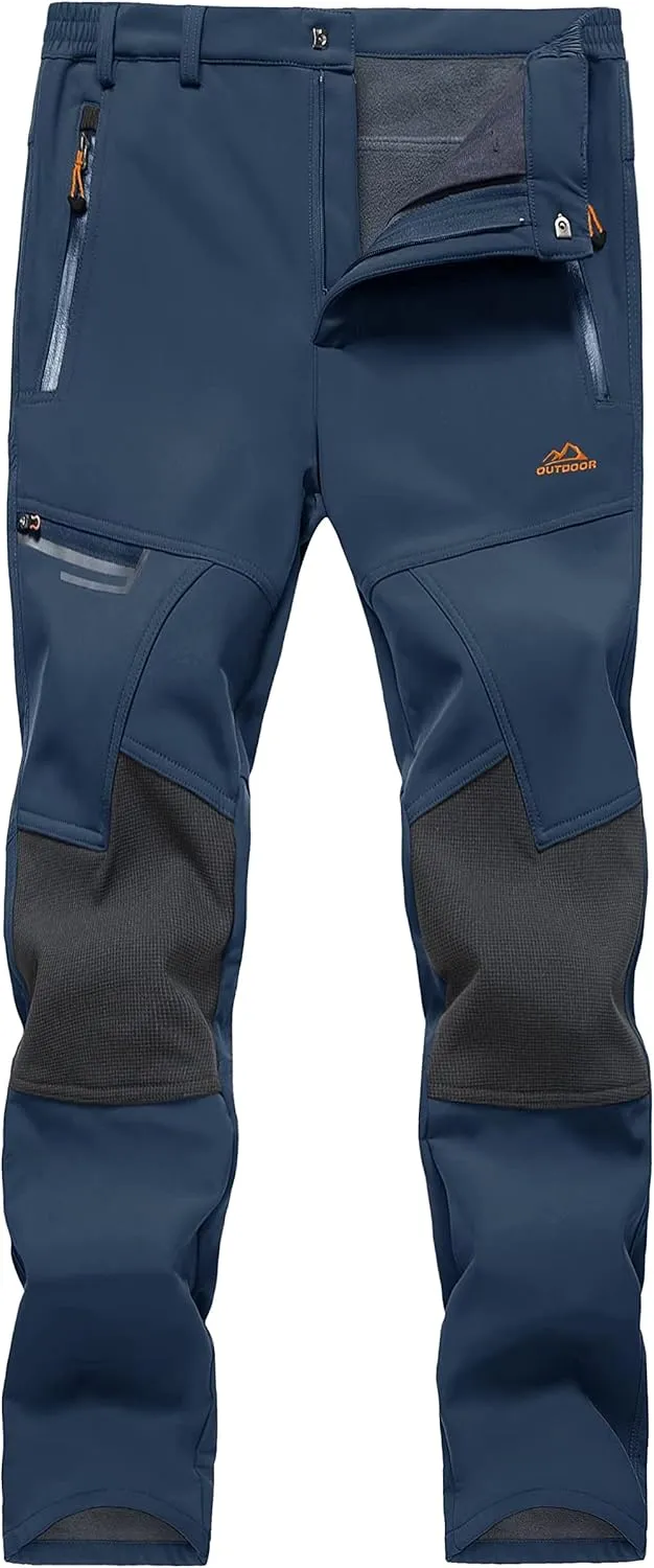 KEFITEVD Men's Snow Ski Pants Softshell Fleece Lined Snowboard Pants Winter Outdoor Windproof Insulated Hiking Cargo Pants