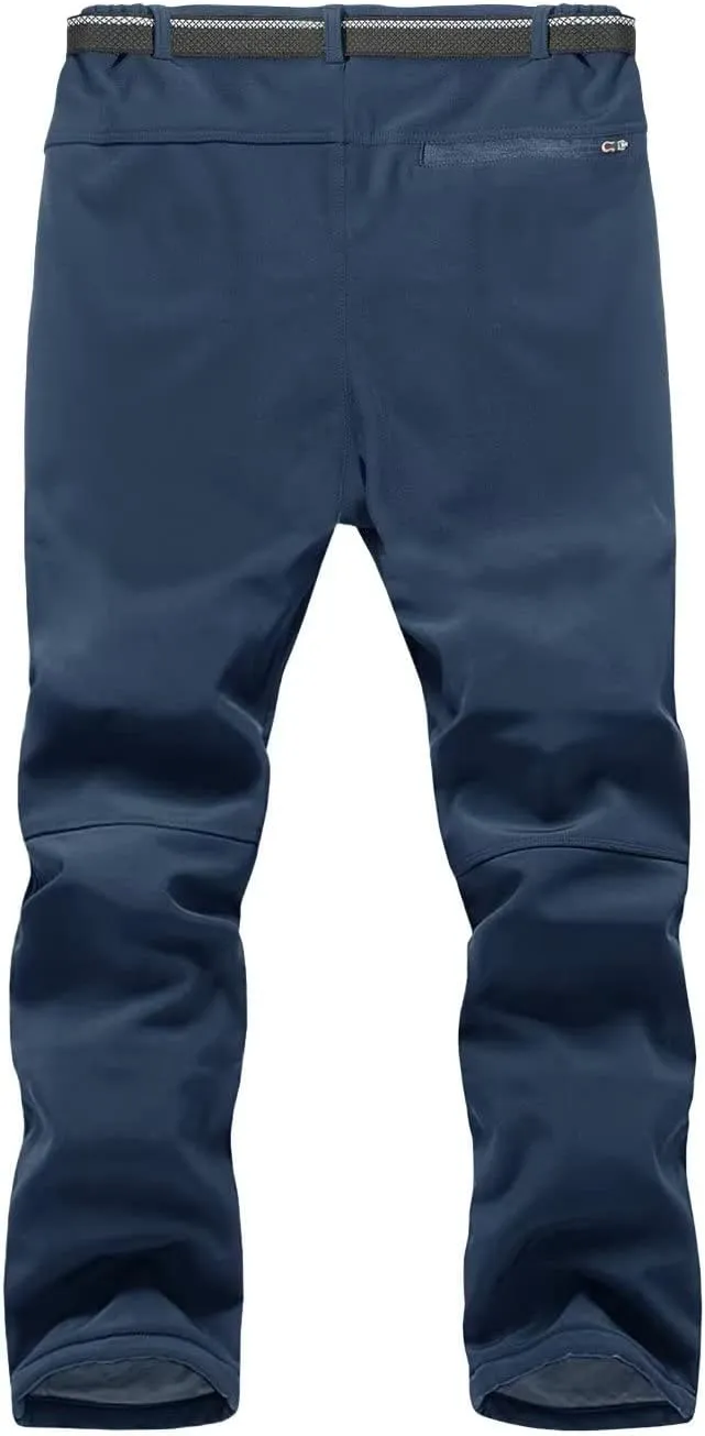 KEFITEVD Men's Snow Ski Pants Softshell Fleece Lined Snowboard Pants Winter Outdoor Windproof Insulated Hiking Cargo Pants
