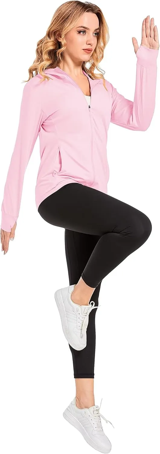 KEFITEVD Women's UPF 50  Sun Protection Light Jackets Full Zip Up Long Sleeve Sun Hoodie Outdoor Performance Hiking Shirts