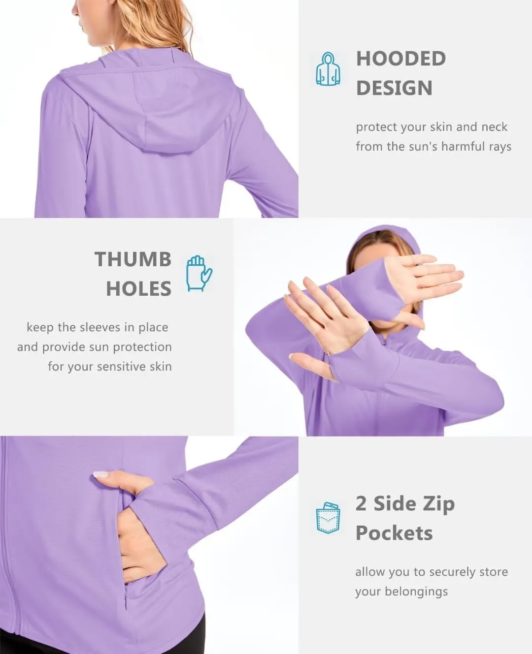 KEFITEVD Women's UPF 50  Sun Protection Light Jackets Full Zip Up Long Sleeve Sun Hoodie Outdoor Performance Hiking Shirts