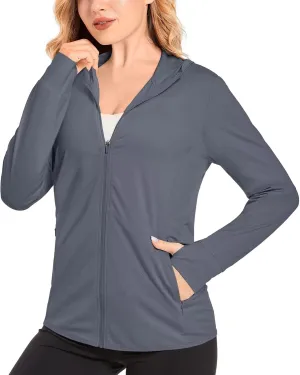 KEFITEVD Women's UPF 50  Sun Protection Light Jackets Full Zip Up Long Sleeve Sun Hoodie Outdoor Performance Hiking Shirts