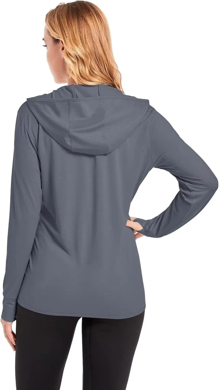 KEFITEVD Women's UPF 50  Sun Protection Light Jackets Full Zip Up Long Sleeve Sun Hoodie Outdoor Performance Hiking Shirts