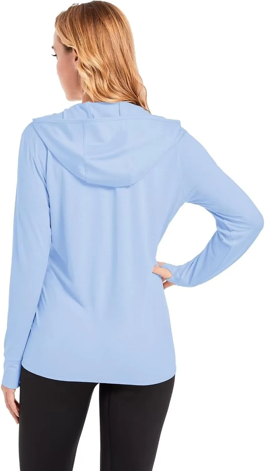 KEFITEVD Women's UPF 50  Sun Protection Light Jackets Full Zip Up Long Sleeve Sun Hoodie Outdoor Performance Hiking Shirts