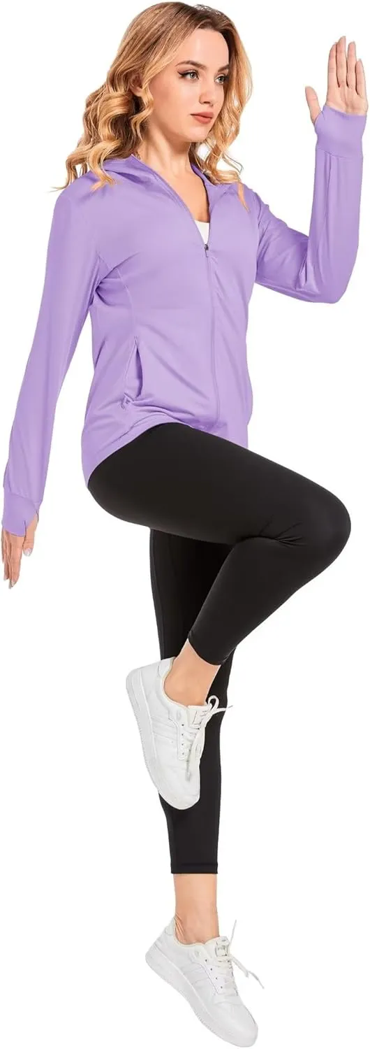 KEFITEVD Women's UPF 50  Sun Protection Light Jackets Full Zip Up Long Sleeve Sun Hoodie Outdoor Performance Hiking Shirts
