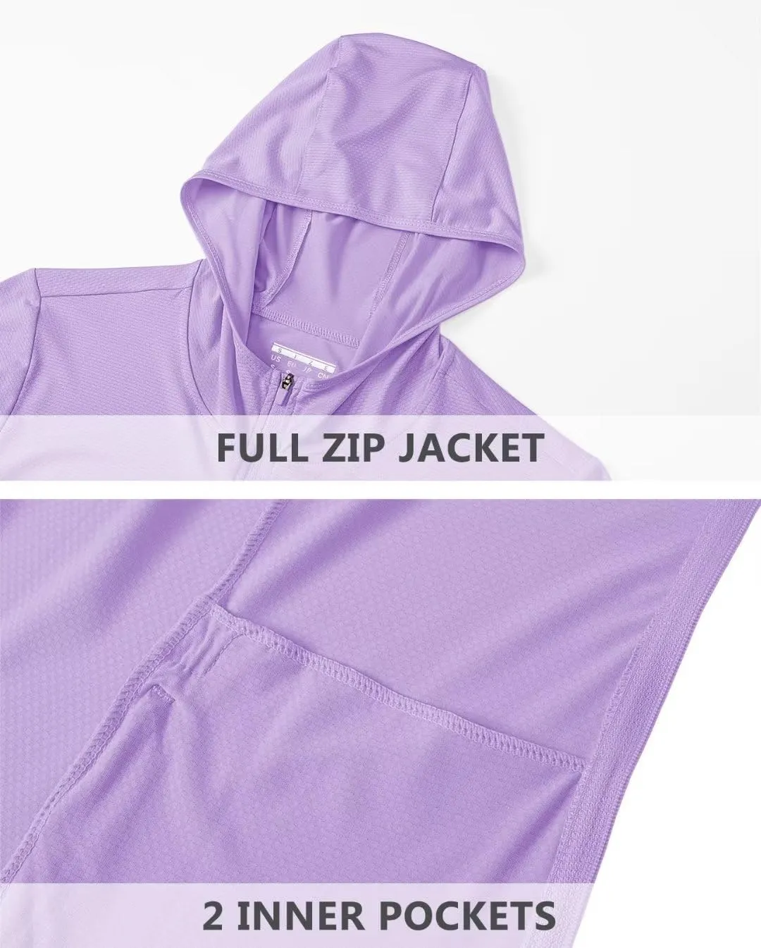 KEFITEVD Women's UPF 50  Sun Protection Light Jackets Full Zip Up Long Sleeve Sun Hoodie Outdoor Performance Hiking Shirts