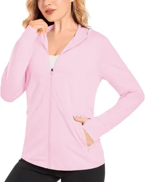 KEFITEVD Women's UPF 50  Sun Protection Light Jackets Full Zip Up Long Sleeve Sun Hoodie Outdoor Performance Hiking Shirts