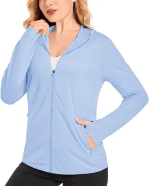 KEFITEVD Women's UPF 50  Sun Protection Light Jackets Full Zip Up Long Sleeve Sun Hoodie Outdoor Performance Hiking Shirts