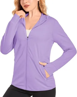 KEFITEVD Women's UPF 50  Sun Protection Light Jackets Full Zip Up Long Sleeve Sun Hoodie Outdoor Performance Hiking Shirts