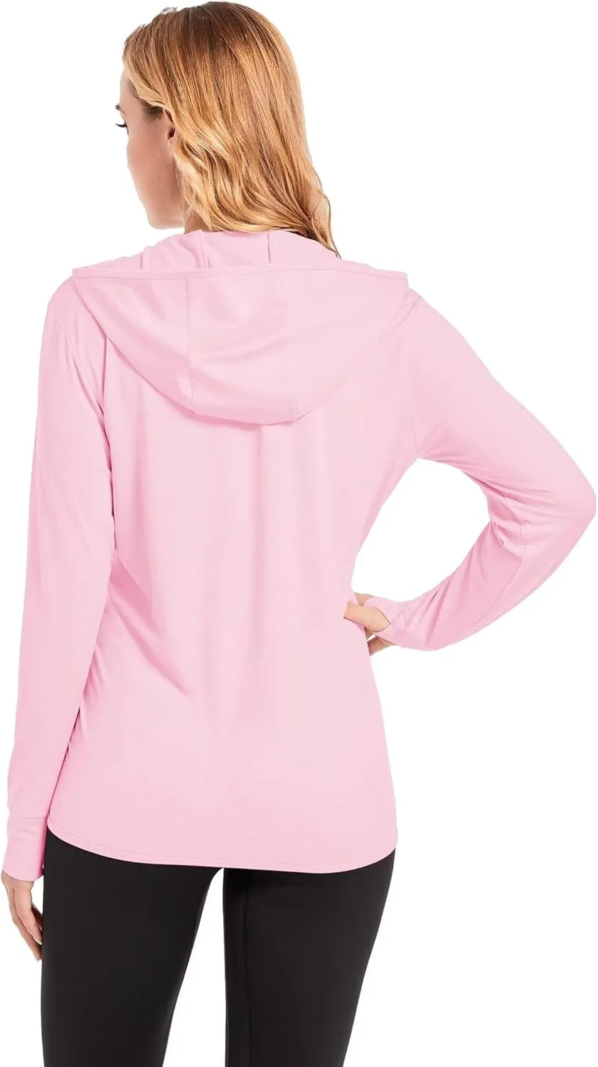 KEFITEVD Women's UPF 50  Sun Protection Light Jackets Full Zip Up Long Sleeve Sun Hoodie Outdoor Performance Hiking Shirts