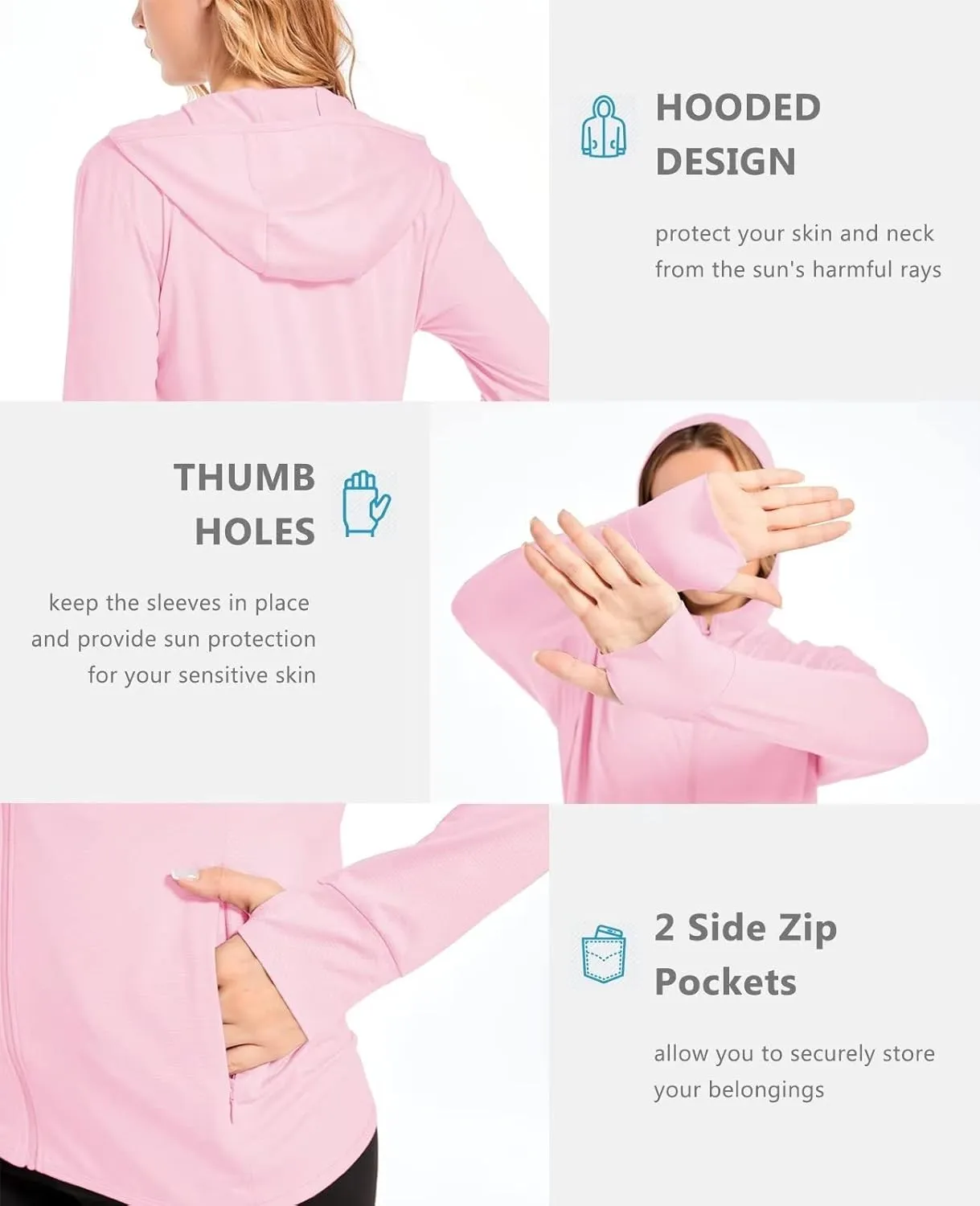KEFITEVD Women's UPF 50  Sun Protection Light Jackets Full Zip Up Long Sleeve Sun Hoodie Outdoor Performance Hiking Shirts