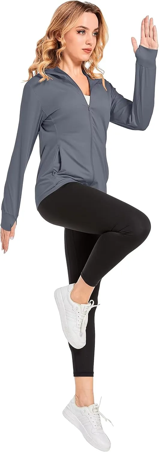 KEFITEVD Women's UPF 50  Sun Protection Light Jackets Full Zip Up Long Sleeve Sun Hoodie Outdoor Performance Hiking Shirts