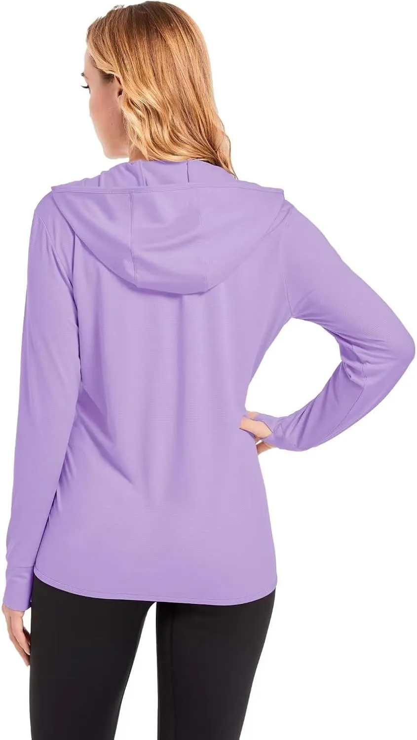 KEFITEVD Women's UPF 50  Sun Protection Light Jackets Full Zip Up Long Sleeve Sun Hoodie Outdoor Performance Hiking Shirts
