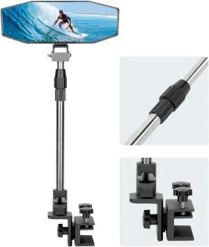 KEMIMOTO Boat Rear View Mirror with Telescoping Pole, 10.5“ x 4” 360° Adjustable Marine Mirror for Pontoon, Ski Boats Water Skiing