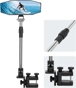 KEMIMOTO Boat Rear View Mirror with Telescoping Pole, 10.5“ x 4” 360° Adjustable Marine Mirror for Pontoon, Ski Boats Water Skiing