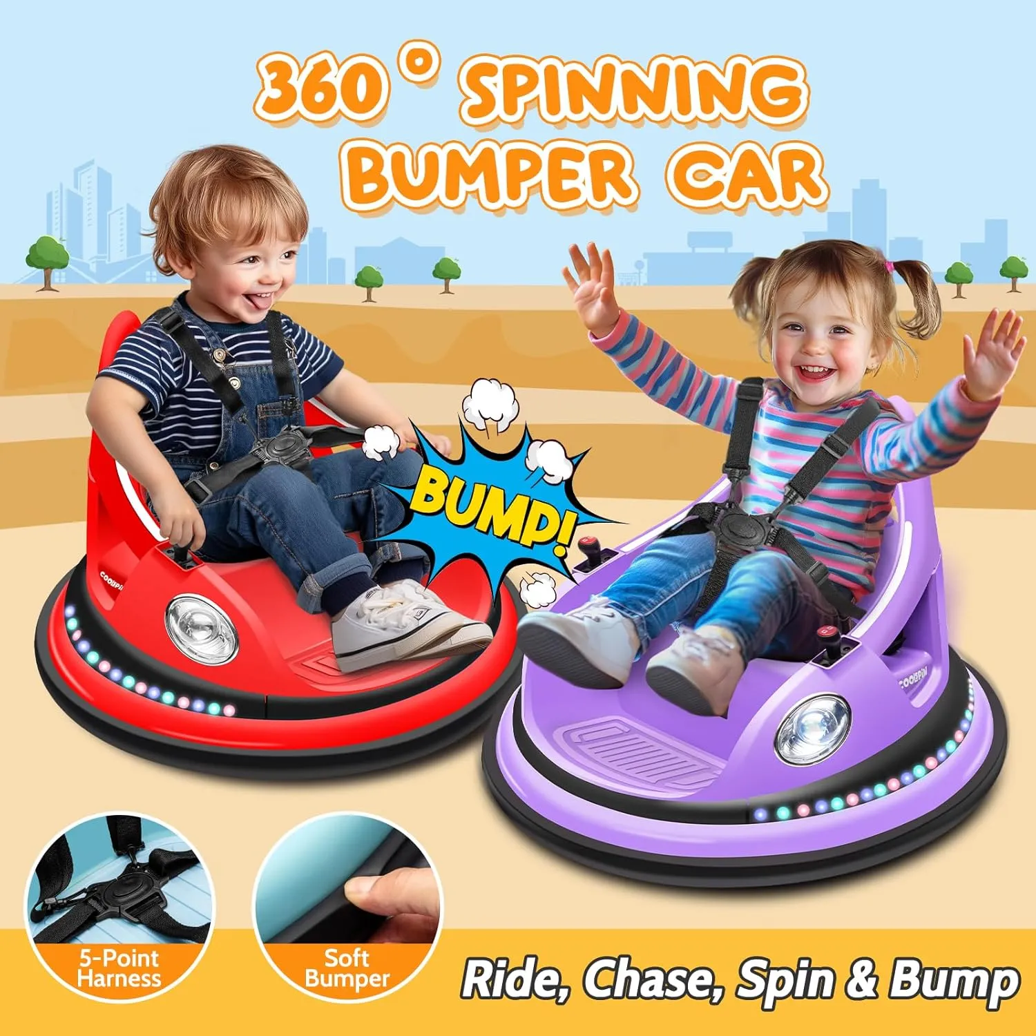Kids Bumper car, 12V Battery Powered w/Music, Light, Ages 37-96 Months,Red