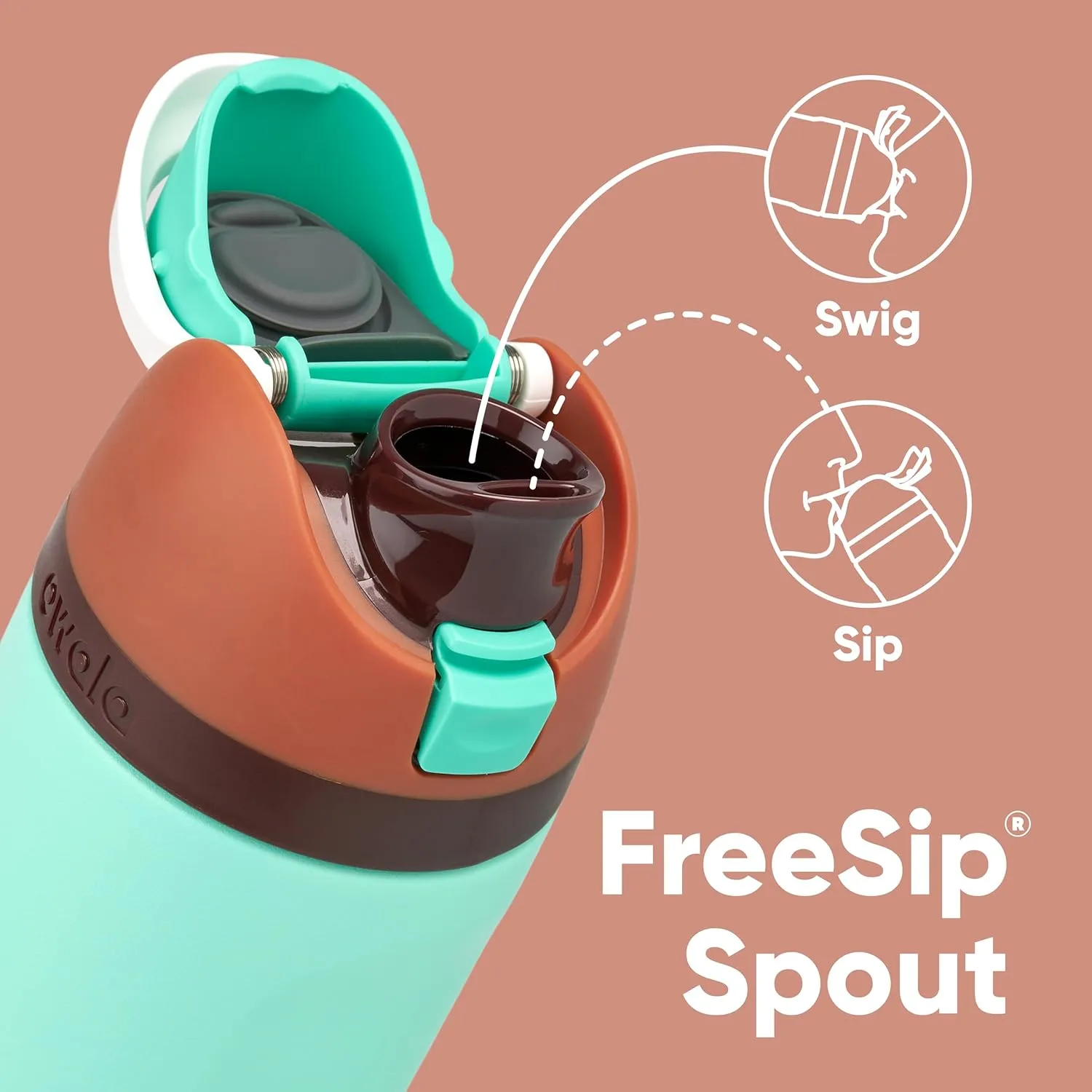 Kids FreeSip Insulated Stainless Steel Water Bottle with Straw for Sports, Travel, and School BPA-Free Sports Water Bottle, 16 oz, Mint Chocolate