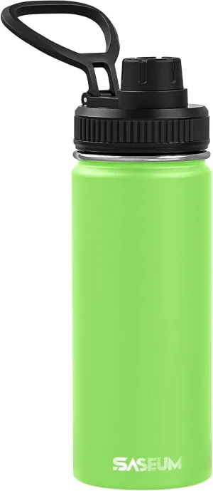 Kids Sport Water Bottle 16oz Stainless Steel Double Wall Vacuum Thermal Mug with Leak Proof Spout Lids, Wide Mouth Metal Insulated Water Jug for Gym and Travel（Apple Green）