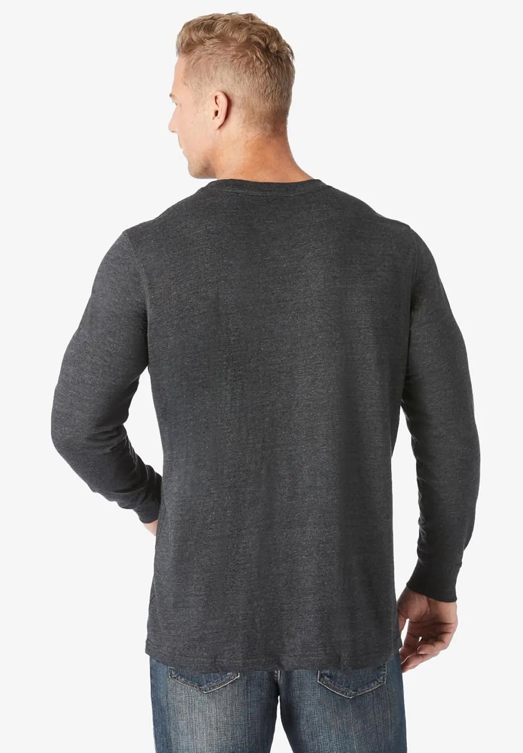 KingSize Men's Big & Tall Shrink-Less Lightweight Long-Sleeve Crewneck Pocket T-Shirt