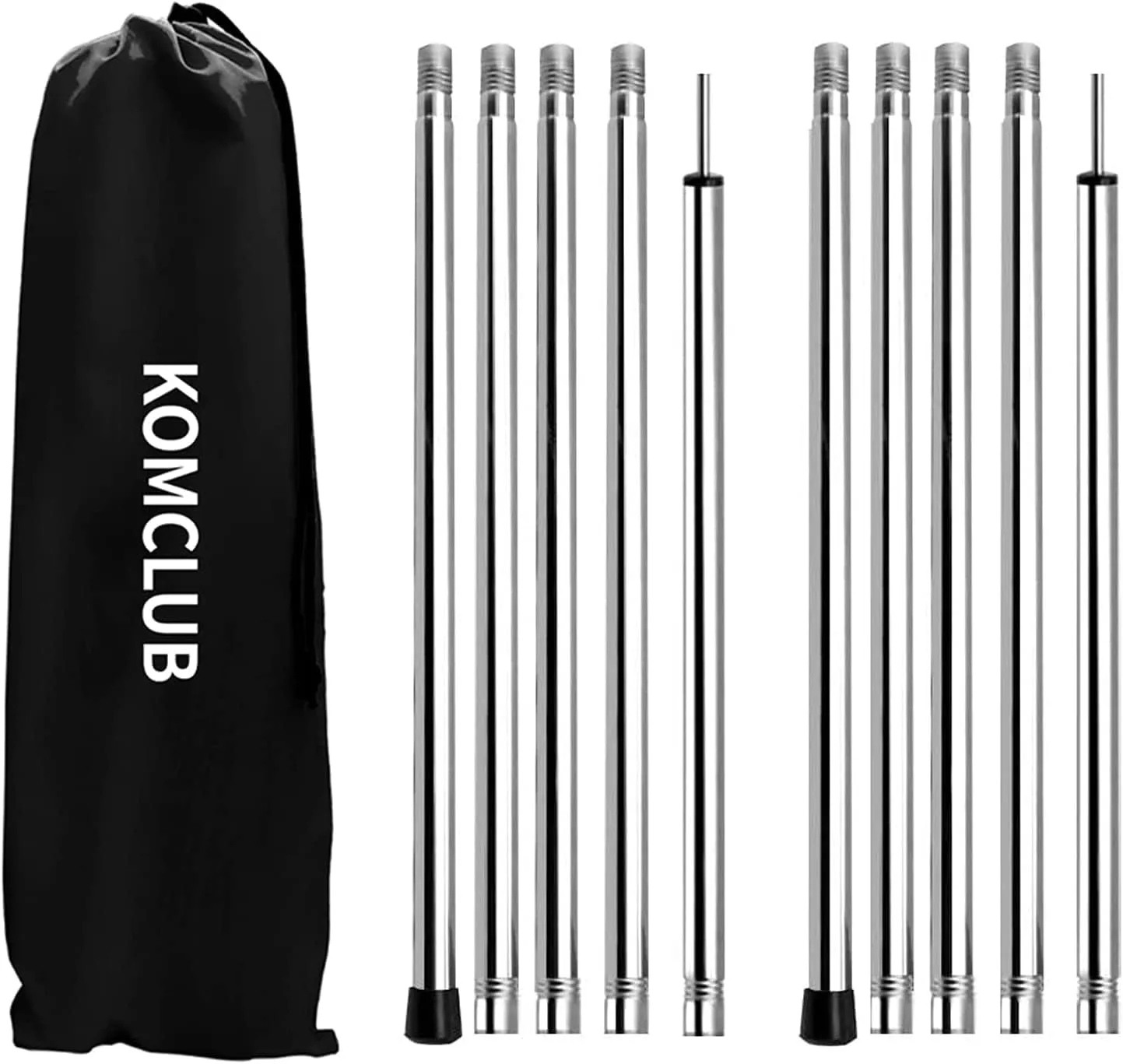 KOMCLUB Telescoping Tarp Poles Heavy Duty Thickened Durable Stainless Steel Adjustable Tent Poles for Tarp Set of 2, Camping Backpacking Tarp Awning Canopy Awning Beach Shelter Rain Fly Sun Sails