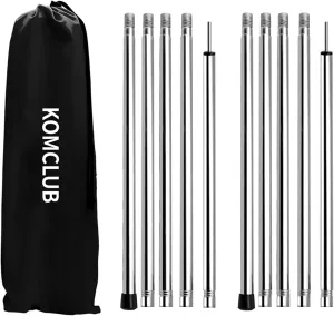 KOMCLUB Telescoping Tarp Poles Heavy Duty Thickened Durable Stainless Steel Adjustable Tent Poles for Tarp Set of 2, Camping Backpacking Tarp Awning Canopy Awning Beach Shelter Rain Fly Sun Sails
