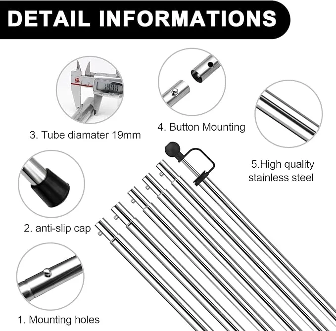 KOMCLUB Telescoping Tent Poles Tarp Poles Adjustable 94.5" Camping Poles Lightweight Tent Poles Stainless Steel Rods for Camping Hiking Outdoor Sport Activities