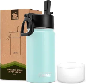 koodee Water Bottle with Straw -12 oz Stainless Steel Double Wall Vacuum Insulated Water Bottle BPA Free Wide Mouth for School (Baby Blue)