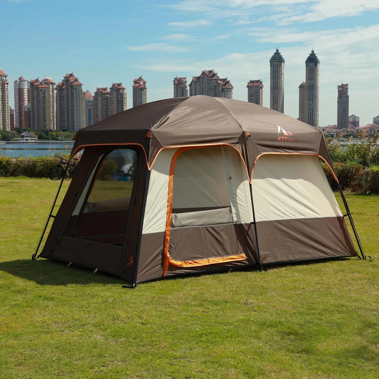 KTT Large Tent 6-8 Person,Family Cabin Tents,Straight Wall,3 Doors and 3 Windows with Mesh,Waterproof,Big Tent for Outdoor,Picnic,Camping,Family,Friends Gathering.……