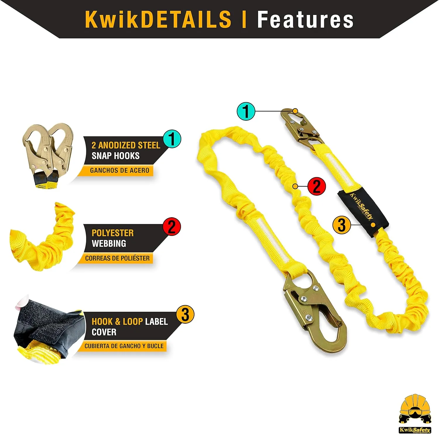 KwikSafety - Charlotte, NC - Rattler [1 Pack] Internal Shock Absorber Single Leg 6ft Safety Lanyard OSHA ANSI Fall Arrest Protection Equipment Snap Hooks Construction Arborist Roofing