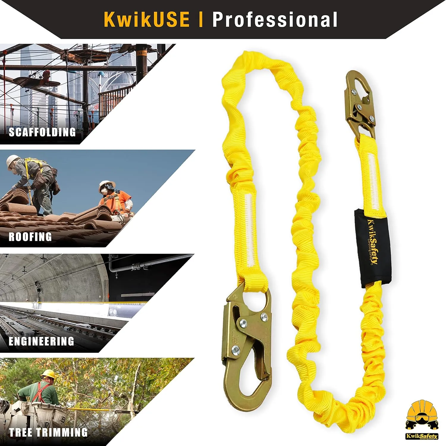 KwikSafety - Charlotte, NC - Rattler [1 Pack] Internal Shock Absorber Single Leg 6ft Safety Lanyard OSHA ANSI Fall Arrest Protection Equipment Snap Hooks Construction Arborist Roofing