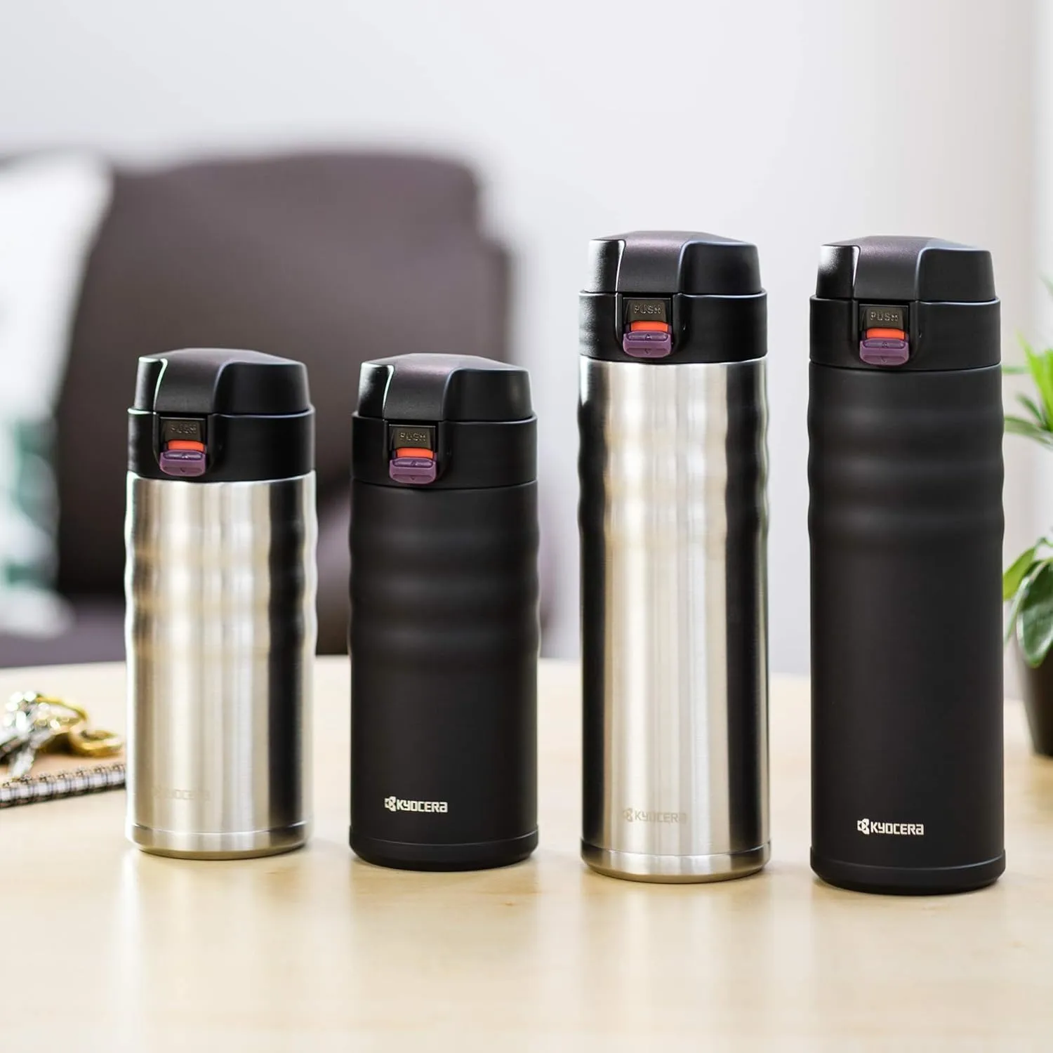 Kyocera MB-12F SS 12oz. Ceramic Coated Interior, Double Wall Vacuum Insulated, Stainless Steel Travel Mug-Stainless Steel
