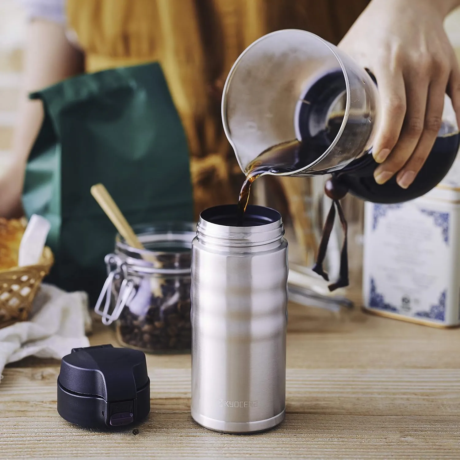 Kyocera MB-12F SS 12oz. Ceramic Coated Interior, Double Wall Vacuum Insulated, Stainless Steel Travel Mug-Stainless Steel