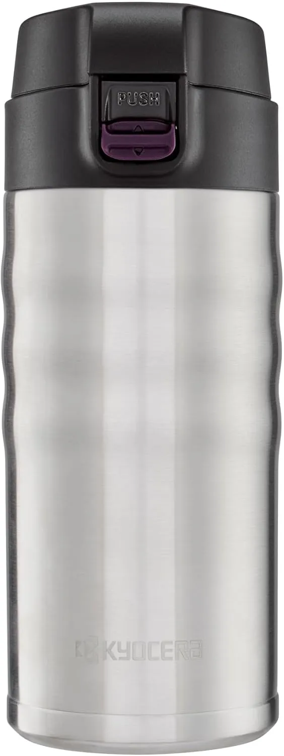 Kyocera MB-12F SS 12oz. Ceramic Coated Interior, Double Wall Vacuum Insulated, Stainless Steel Travel Mug-Stainless Steel