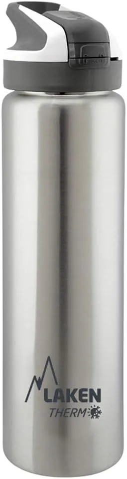Laken Summit Stainless Steel Insulated Water Bottle with Sport Straw Cap and Lock, Leakproof, 25oz, Plain