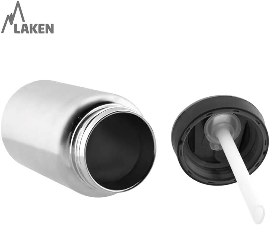 Laken Summit Stainless Steel Insulated Water Bottle with Sport Straw Cap and Lock, Leakproof, 25oz, Plain