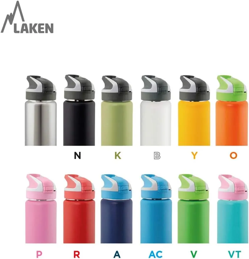 Laken Summit Stainless Steel Insulated Water Bottle with Sport Straw Cap and Lock, Leakproof, 25oz, Plain
