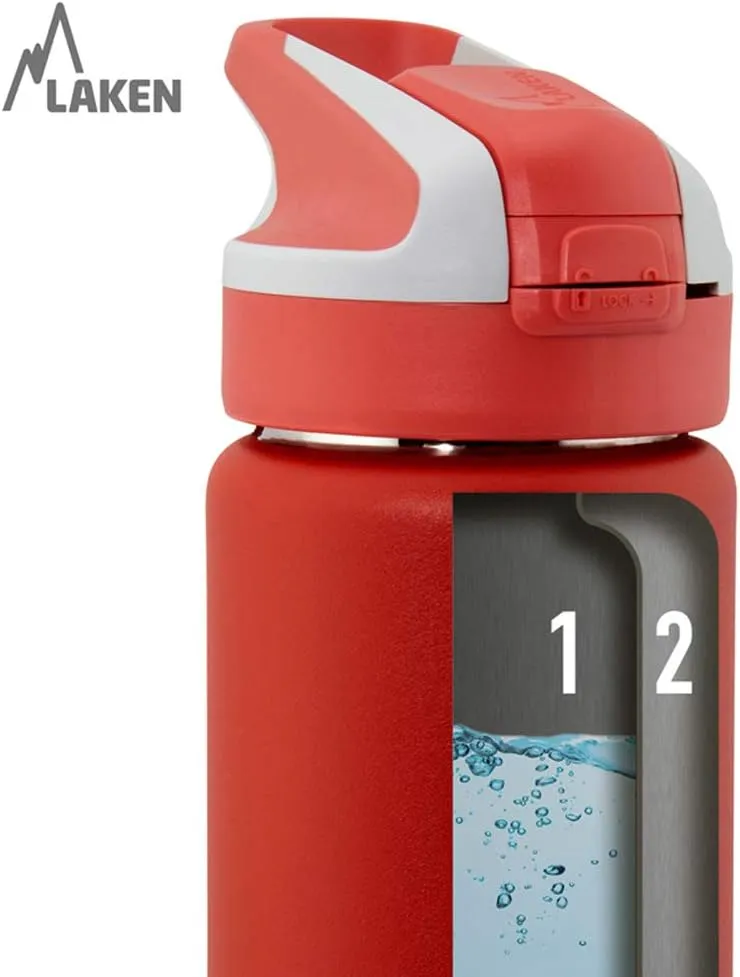 Laken Summit Stainless Steel Insulated Water Bottle with Sport Straw Cap and Lock, Leakproof, 25oz, Plain