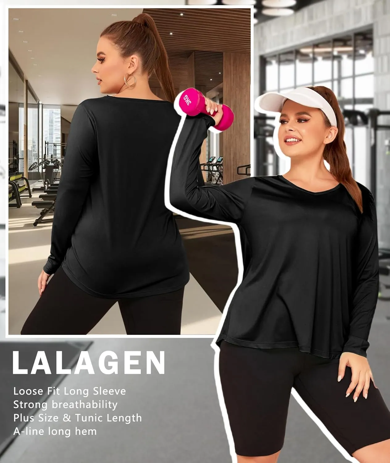 LALAGEN Women's UPF 50  Sun Shirts Plus Size Long Sleeve UV Protection Workout Tops Quick Dry Athletic Hiking Shirt