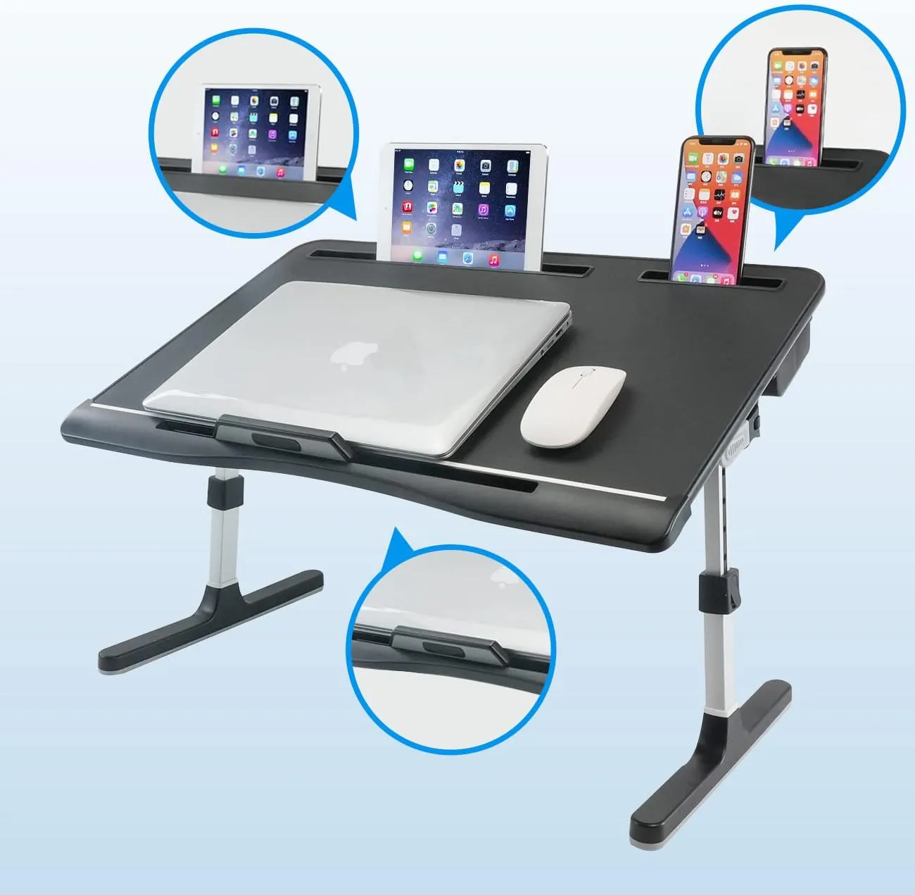 Laptop Bed Tray Table [Luxury PVC Leather], Adjustable Laptop Desk for Bed, Foldable Lap Desk for Laptop with 2 Drawers, Multifunctional Table for Working, Eating, Writing, Gaming, Drawing