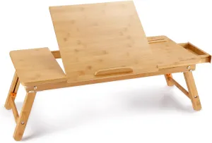 Laptop Desk Nnewvante Bamboo Laptop Table Adjustable Lap Tray Bed Serving Tray Breakfast Table Foldable Coffee Tea Table 5 Tilting Top Angles 4 Latches Large Size 27.95" x 13.8"