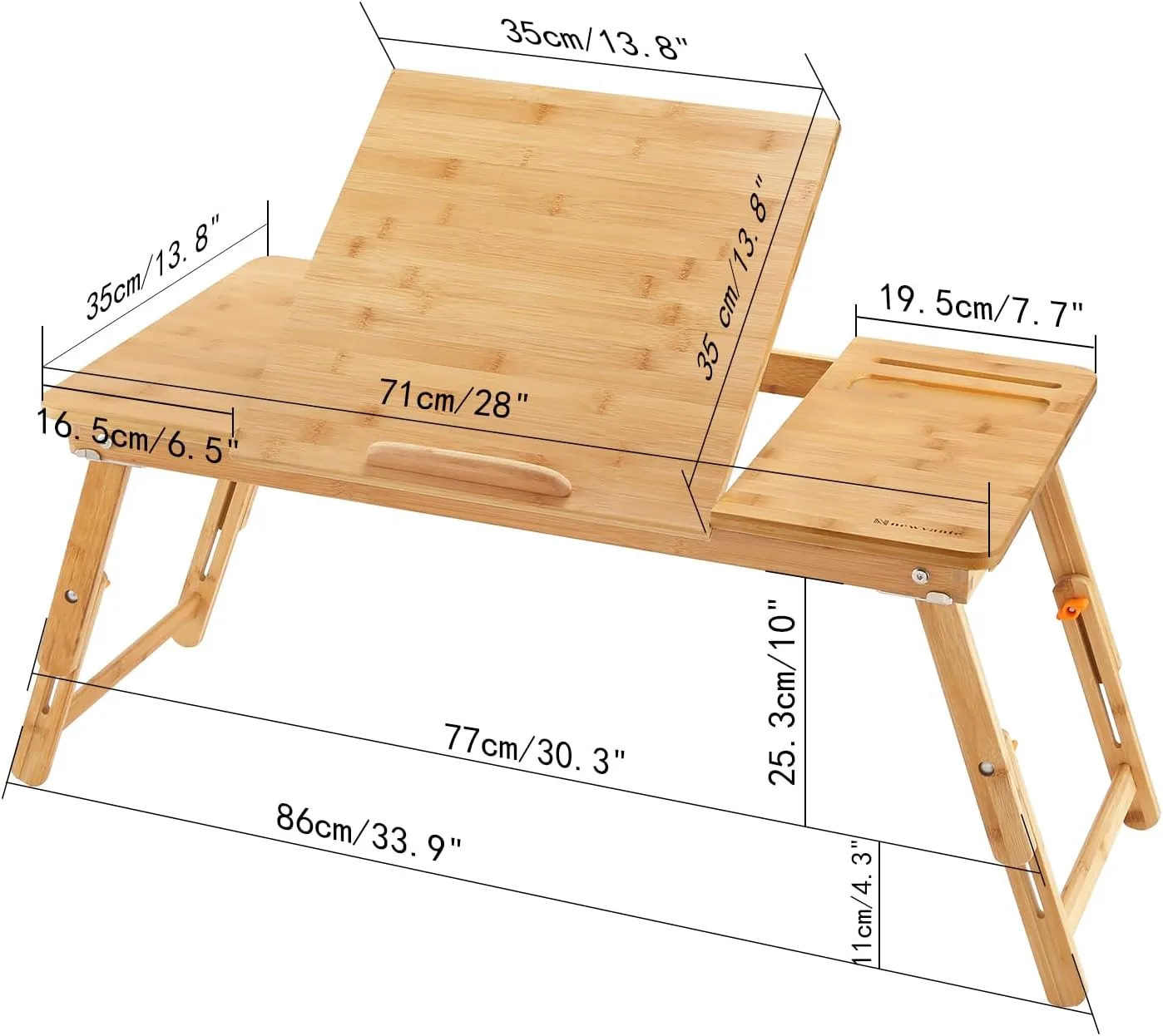 Laptop Desk Nnewvante Bamboo Laptop Table Adjustable Lap Tray Bed Serving Tray Breakfast Table Foldable Coffee Tea Table 5 Tilting Top Angles 4 Latches Large Size 27.95" x 13.8"