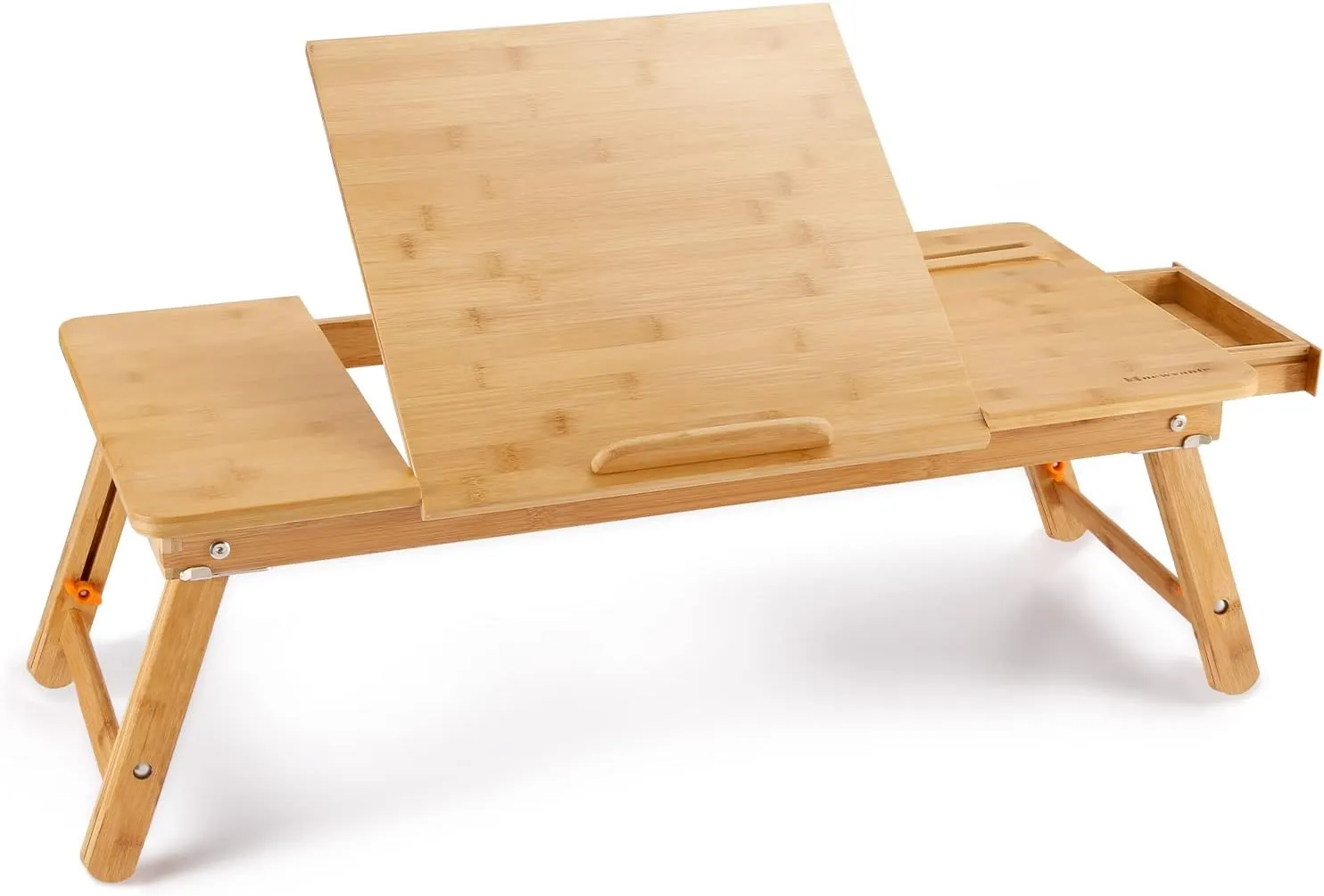 Laptop Desk Nnewvante Bamboo Laptop Table Adjustable Lap Tray Bed Serving Tray Breakfast Table Foldable Coffee Tea Table 5 Tilting Top Angles 4 Latches Large Size 27.95" x 13.8"