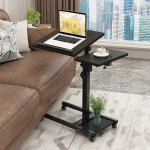 Laptop Desk Stand for Bed Portable Desk Overbed Bedside Table Mobile Rolling Foldable Table Adjustable Height with Locked Wheels & Mouse Pad Office Sofa