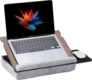 Laptop Tray - Lap Tray with Cushion, Laptop Table for Bed & Sofa, Adjustable Lap Desk, Portable Bed Table for Work & Study, Ergonomic Wooden Stand for Home Office (Walnut)