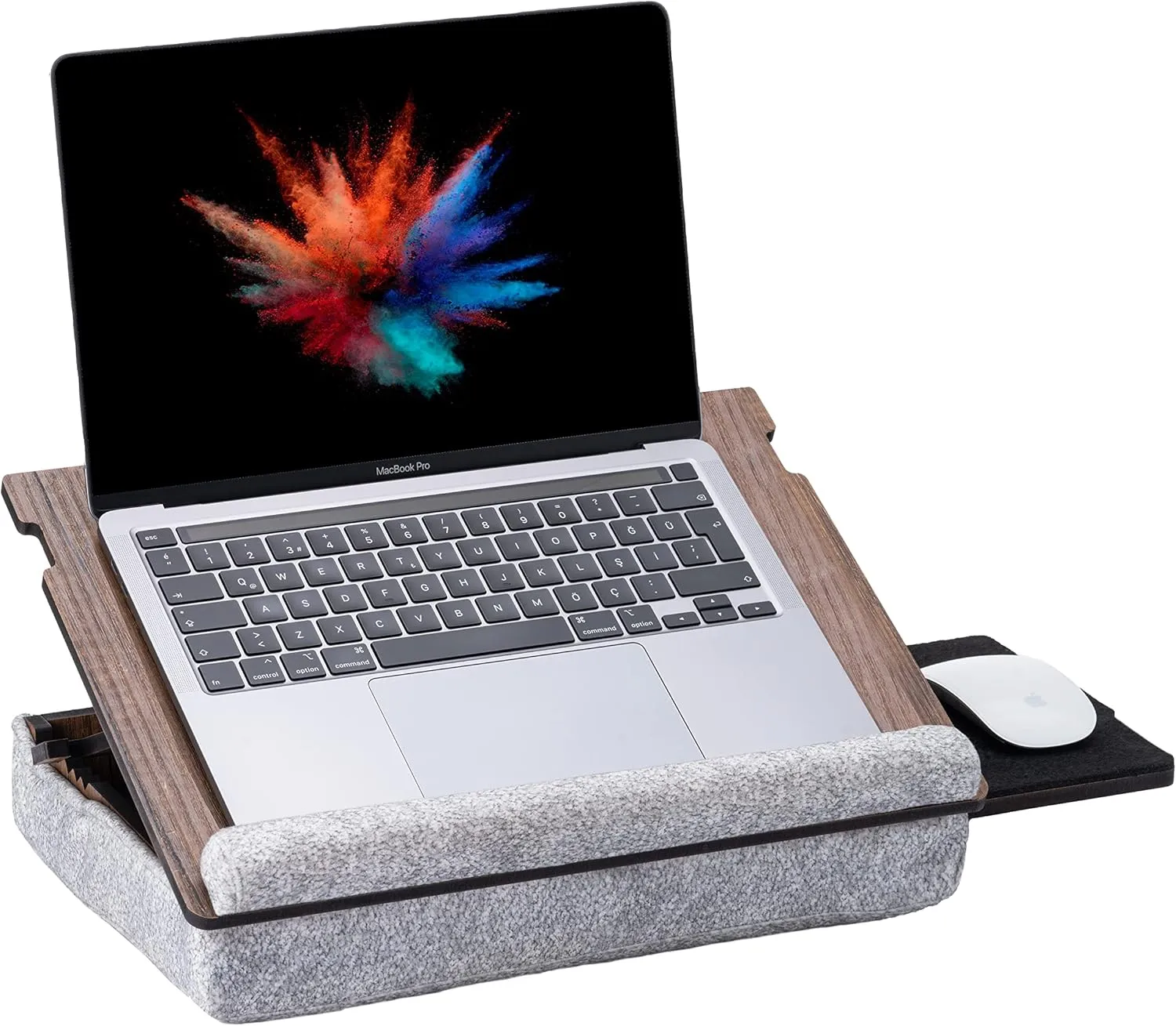 Laptop Tray - Lap Tray with Cushion, Laptop Table for Bed & Sofa, Adjustable Lap Desk, Portable Bed Table for Work & Study, Ergonomic Wooden Stand for Home Office (Walnut)