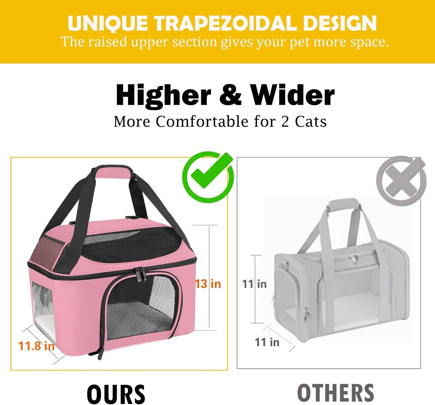 Large Cat Carrier for 2 Cats Soft Side Pet Carrier for Puppy Kitten, Collapsible Travel Small Dog Carriers, TSA Airline Approved Cat Carrier for Large Cats 20 lbs-Pink